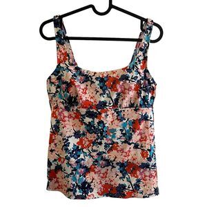 Lands End sz 6 Tankini Swimsuit Top Deep Sea Spring Bouquet Square Neck